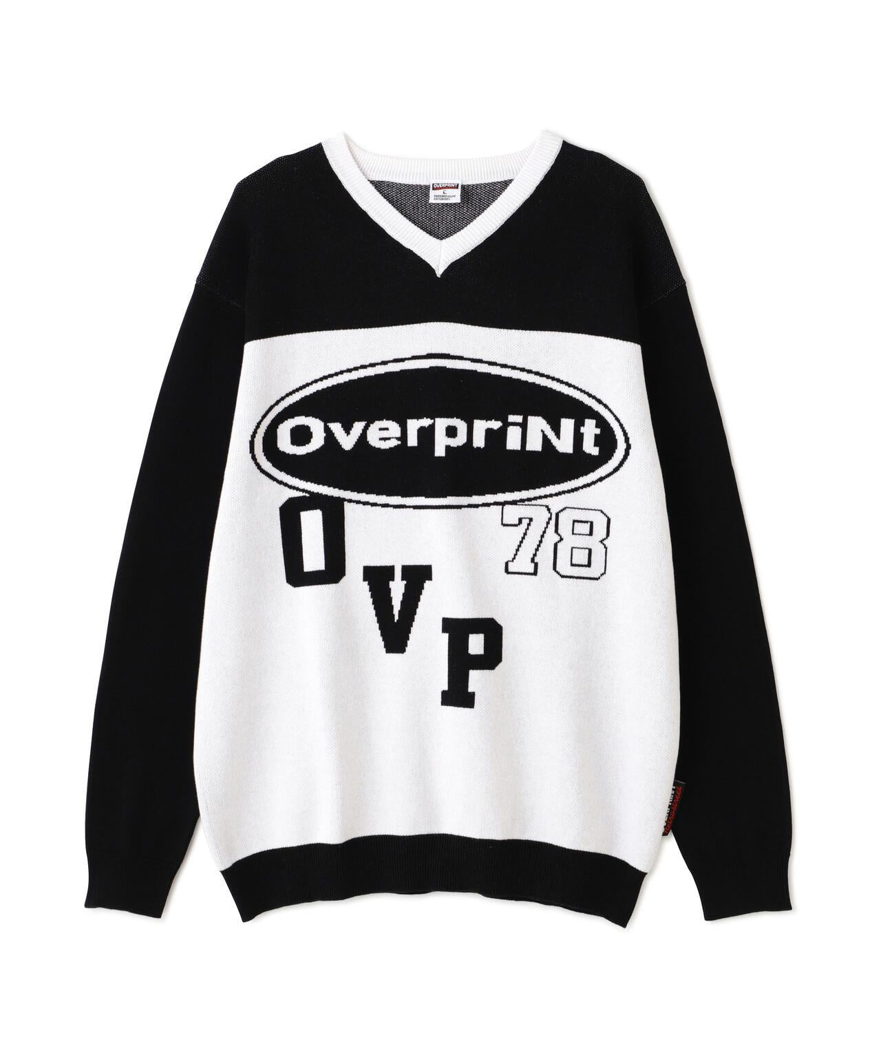 overprint/覆印/O型V領棉針織衫
