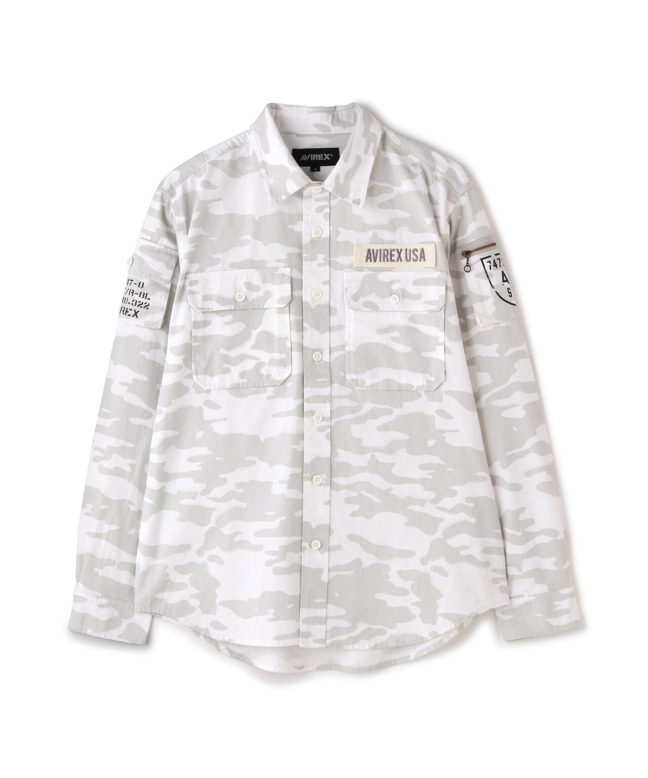 基礎疲勞軍裝卡其色長袖襯衫
