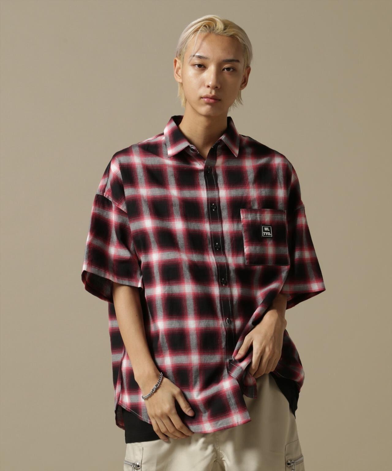 【&DEPOT限定】白地/貓頭鷹/漸變格紋短袖襯衫