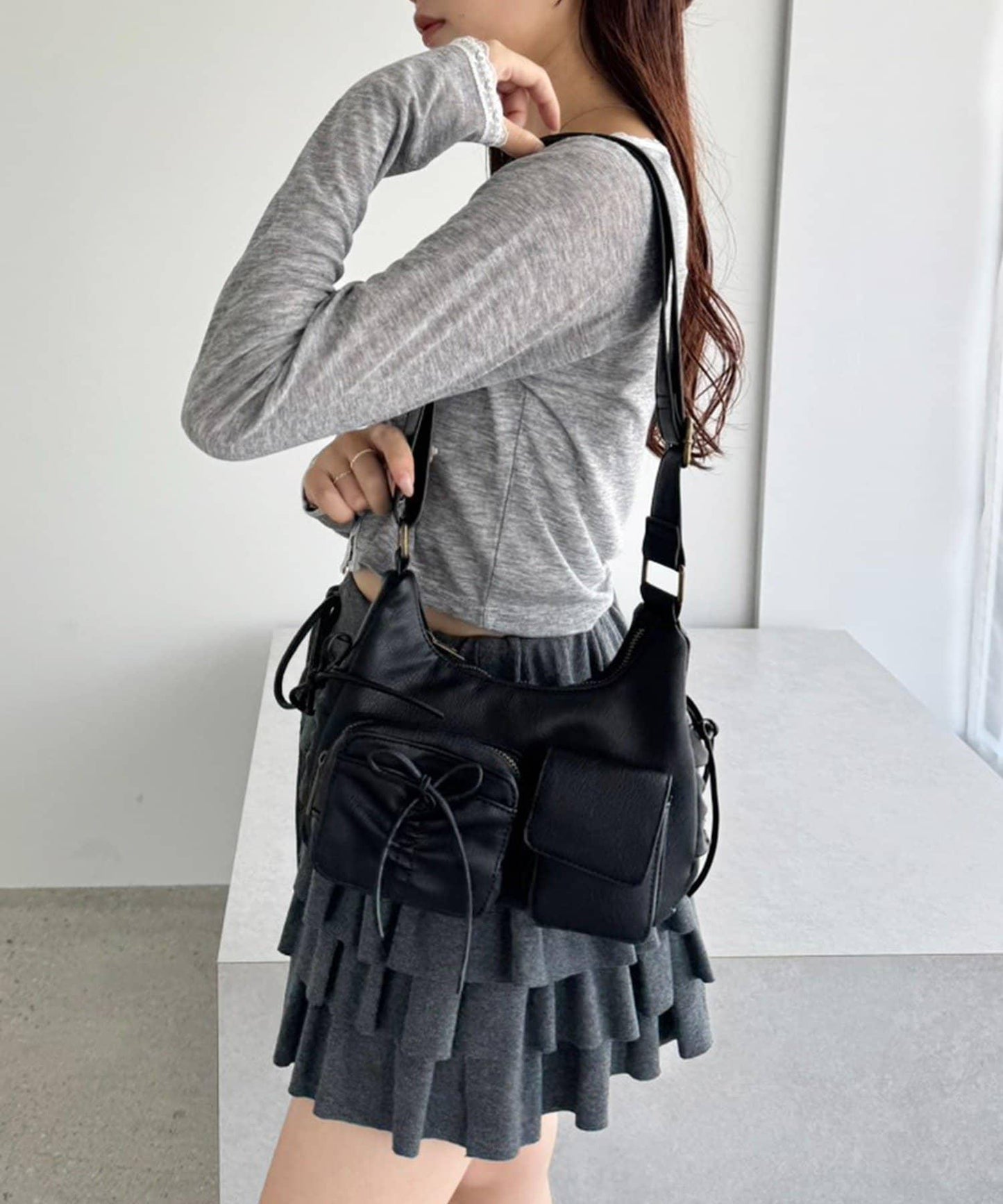 【/復刻】腰部口袋帶蝴蝶結單肩包