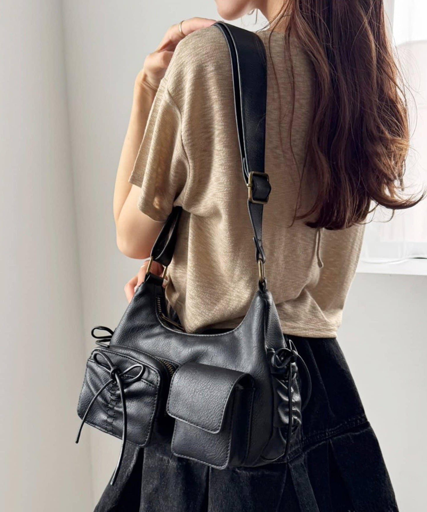 【/復刻】腰部口袋帶蝴蝶結單肩包