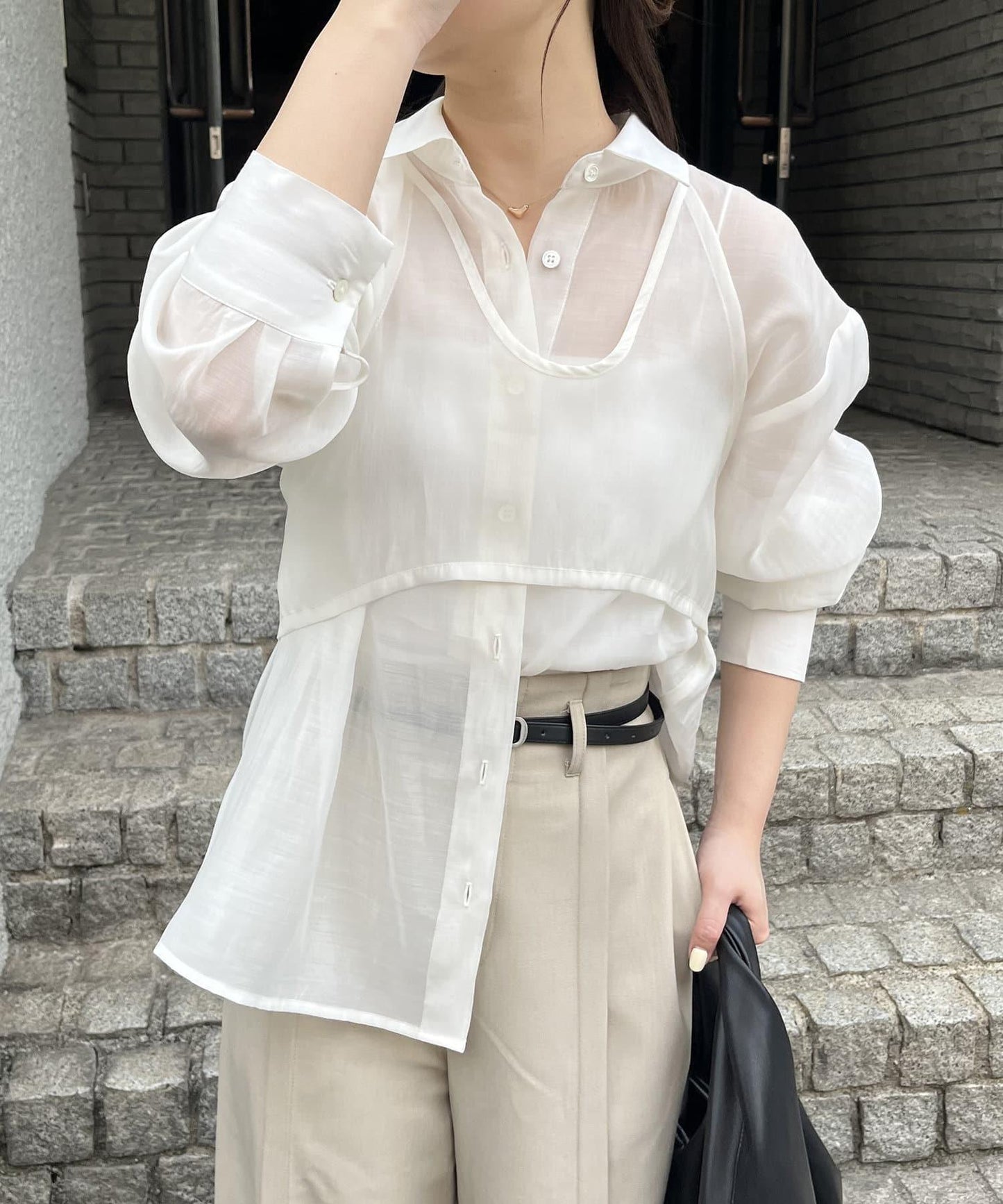 背心套裝透視襯衫