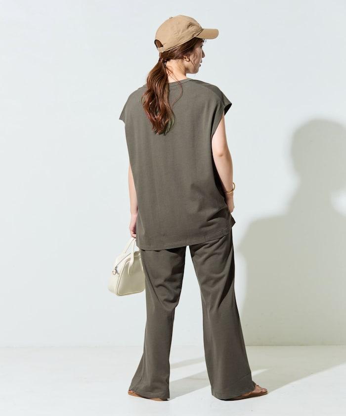 V領法式短袖褲裝套裝(T恤衫·休閒褲)