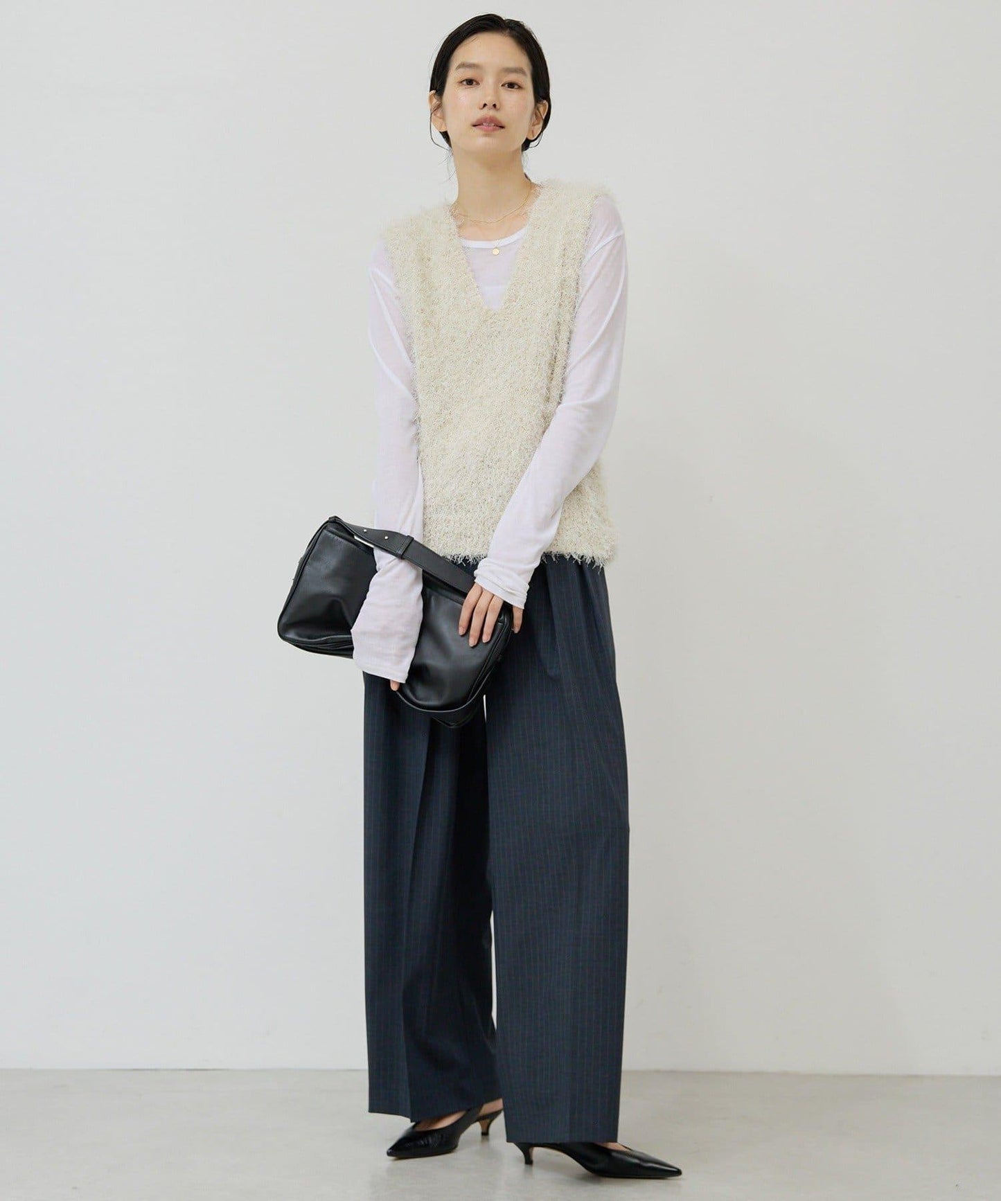 【3尺碼展開】條紋雙褶褲