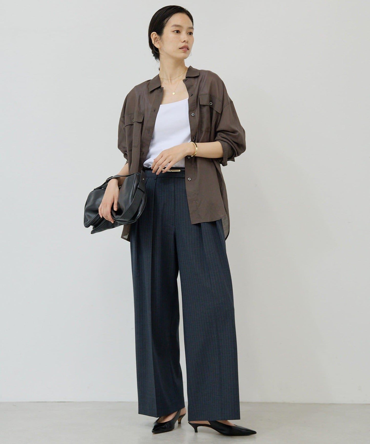 【3尺碼展開】條紋雙褶褲
