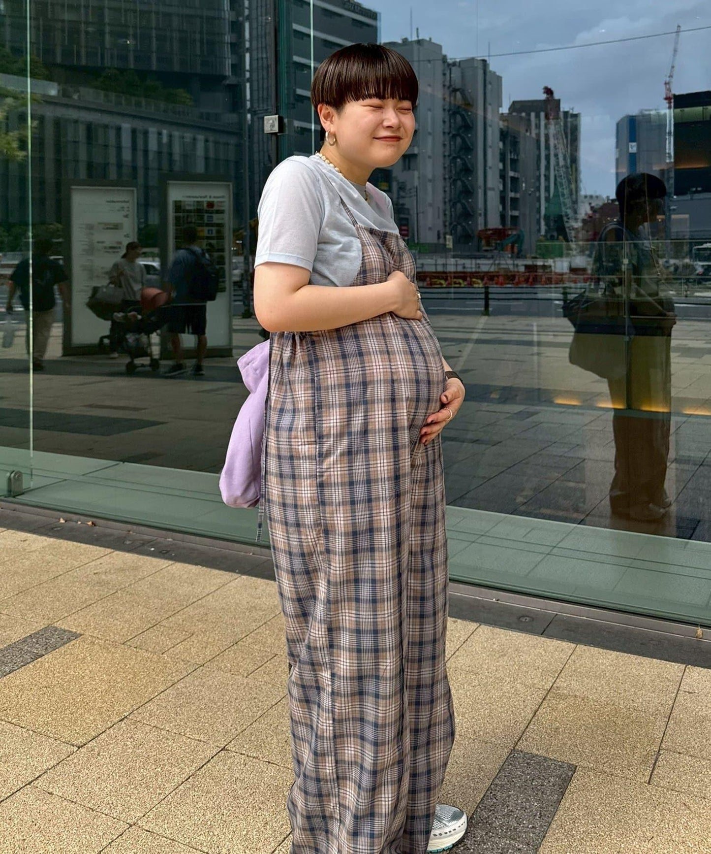 【多米小姐企劃/有尺碼展開】格紋拼接吊帶連體褲