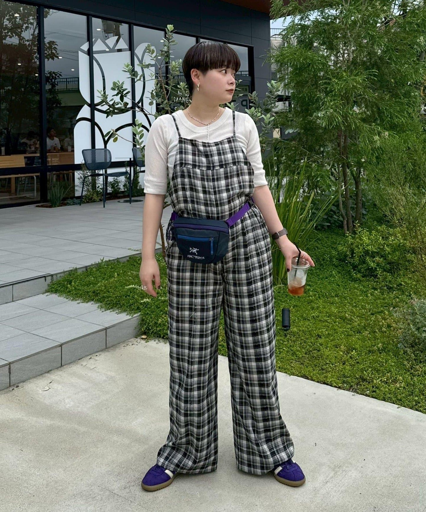 【多米小姐企劃/有尺碼展開】格紋拼接吊帶連體褲
