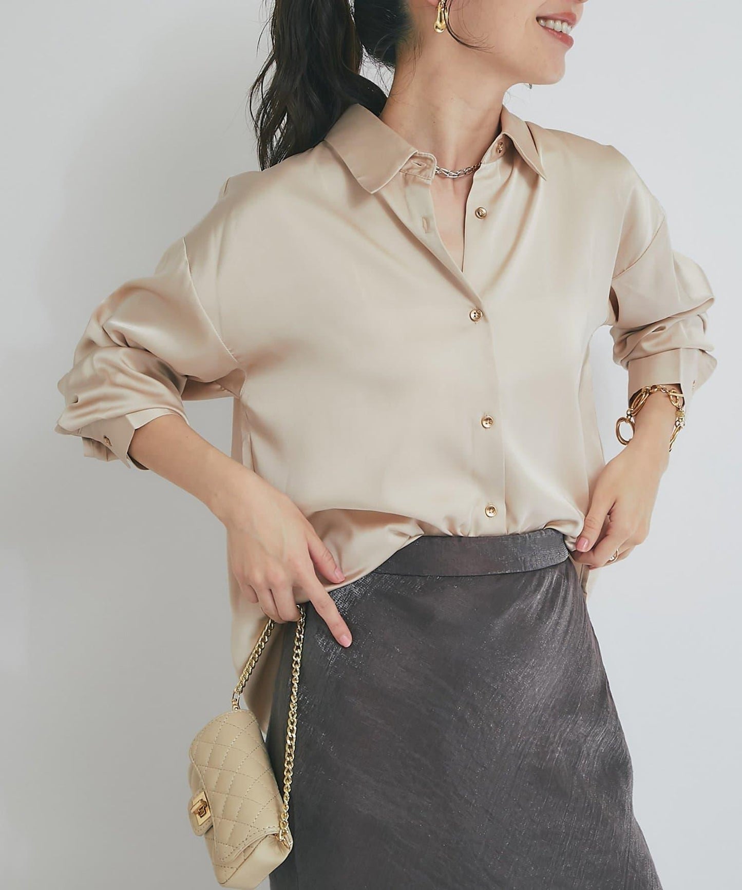 【美人顯瘦襯衫】輕瑩緞襯衫