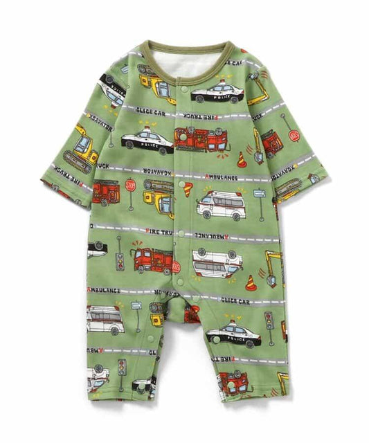 工裝連身褲 工程車條紋款