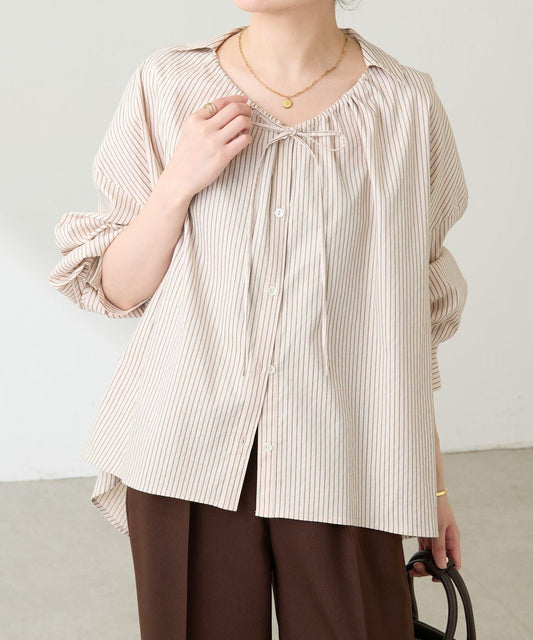 【可改變領口設計】領口褶皺襯衫