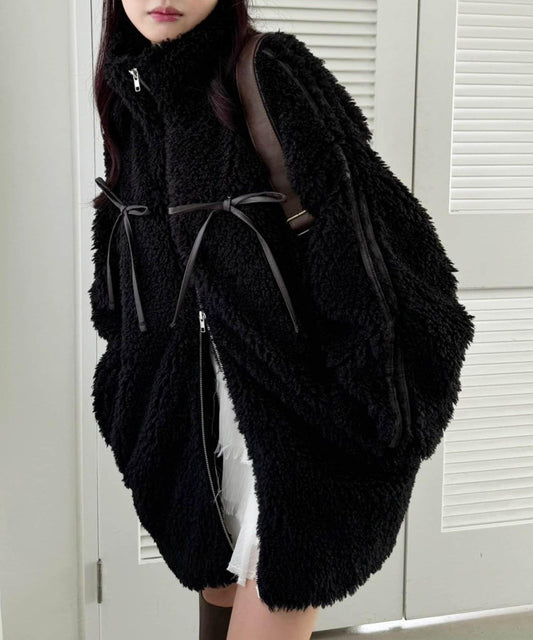 【復古款】蝴蝶結毛絨夾克/可拆卸蝴蝶結