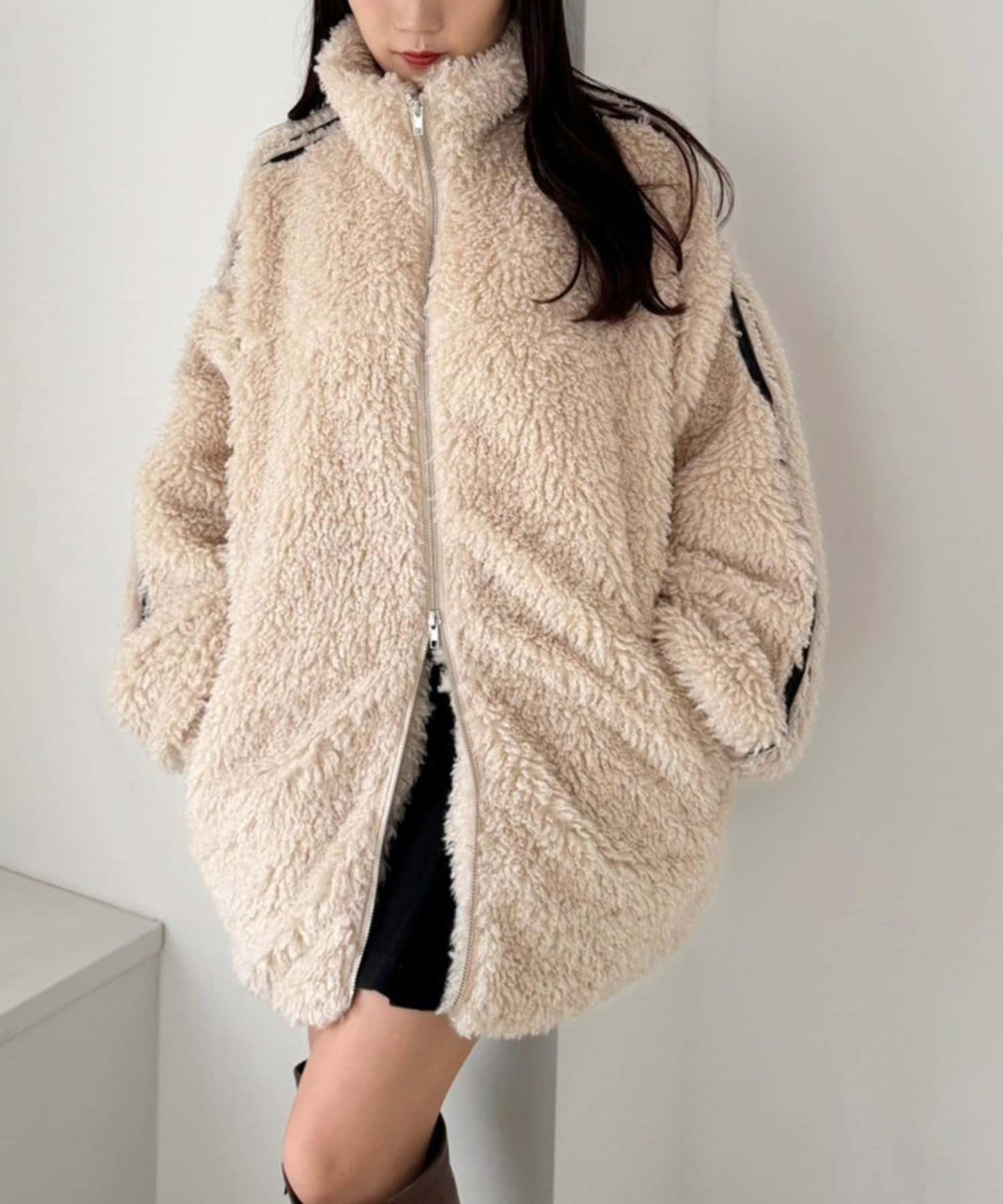 【復古款】蝴蝶結毛絨夾克/可拆卸蝴蝶結