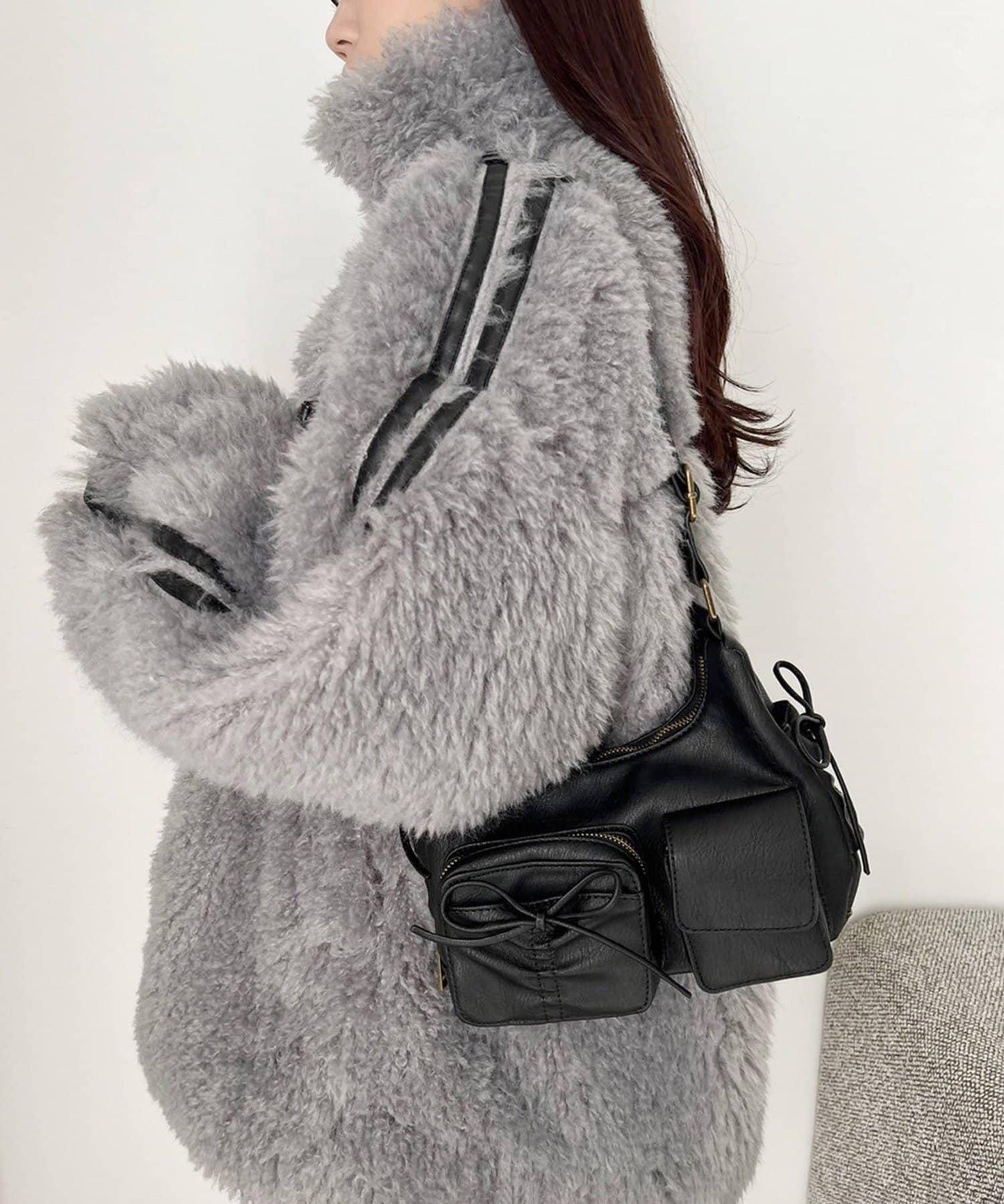 【復古款】蝴蝶結毛絨夾克/可拆卸蝴蝶結