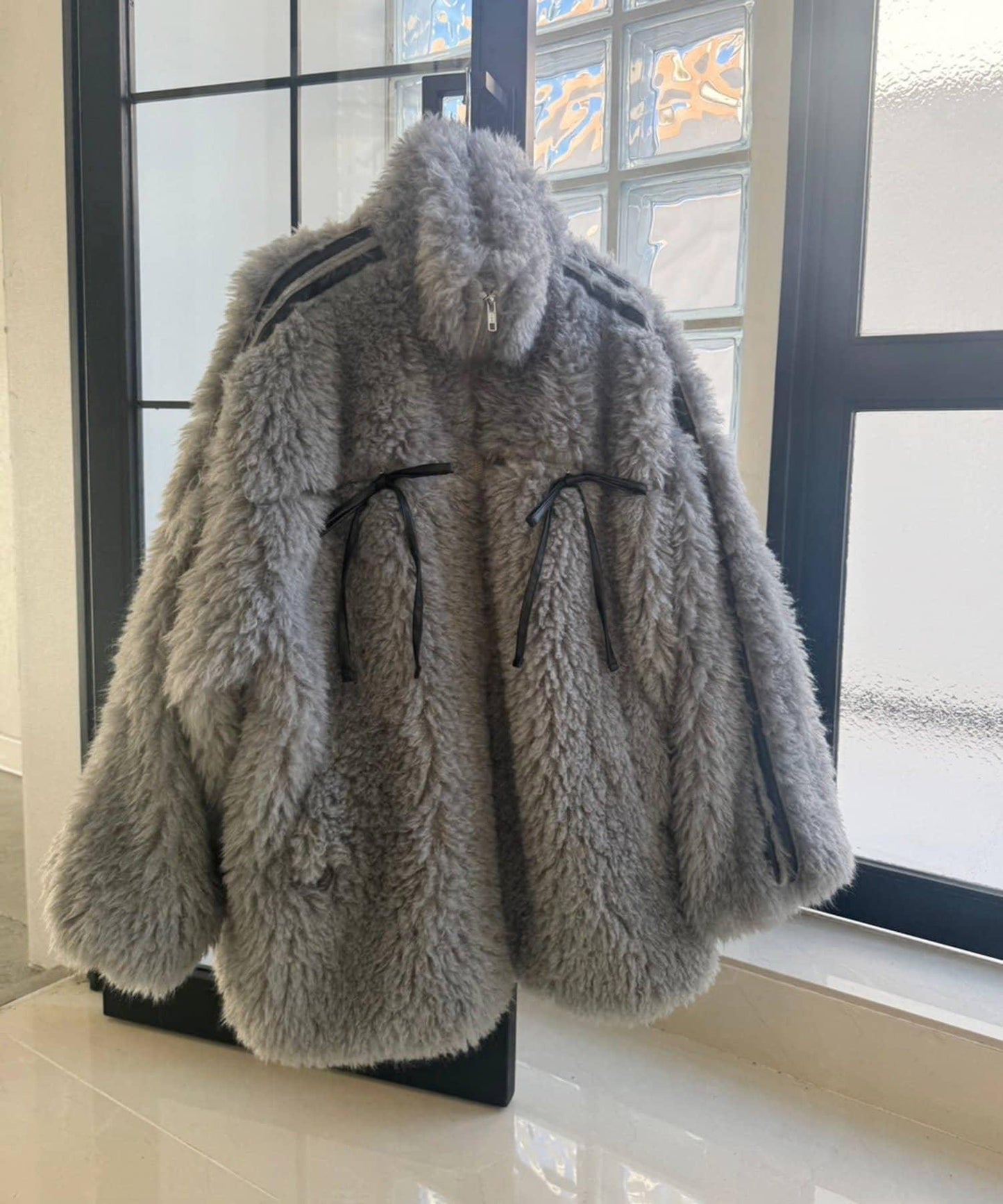 【復古款】蝴蝶結毛絨夾克/可拆卸蝴蝶結