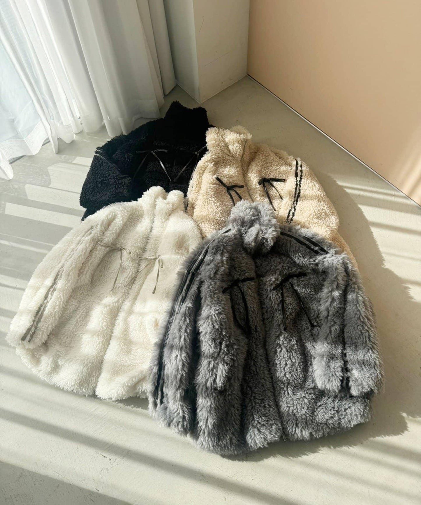 【復古款】蝴蝶結毛絨夾克/可拆卸蝴蝶結