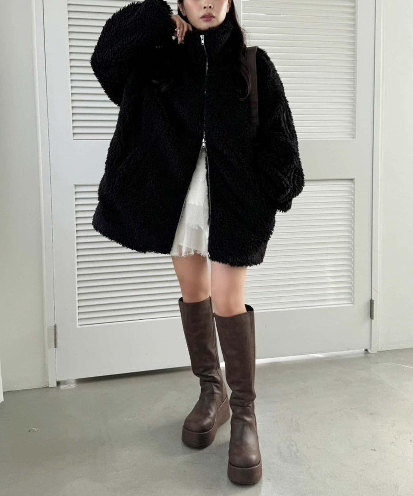 【復古款】蝴蝶結毛絨夾克/可拆卸蝴蝶結