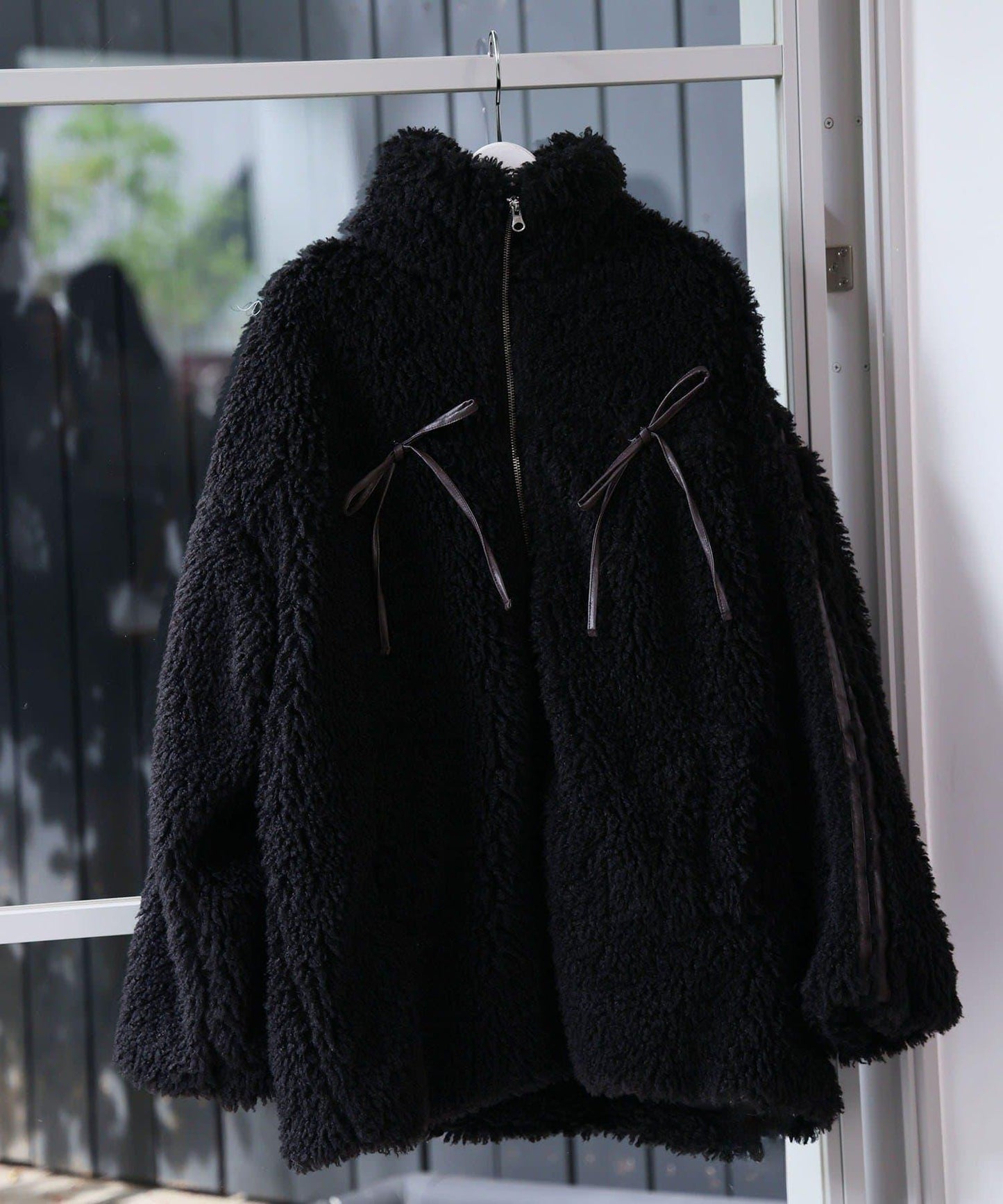 【復古款】蝴蝶結毛絨夾克/可拆卸蝴蝶結