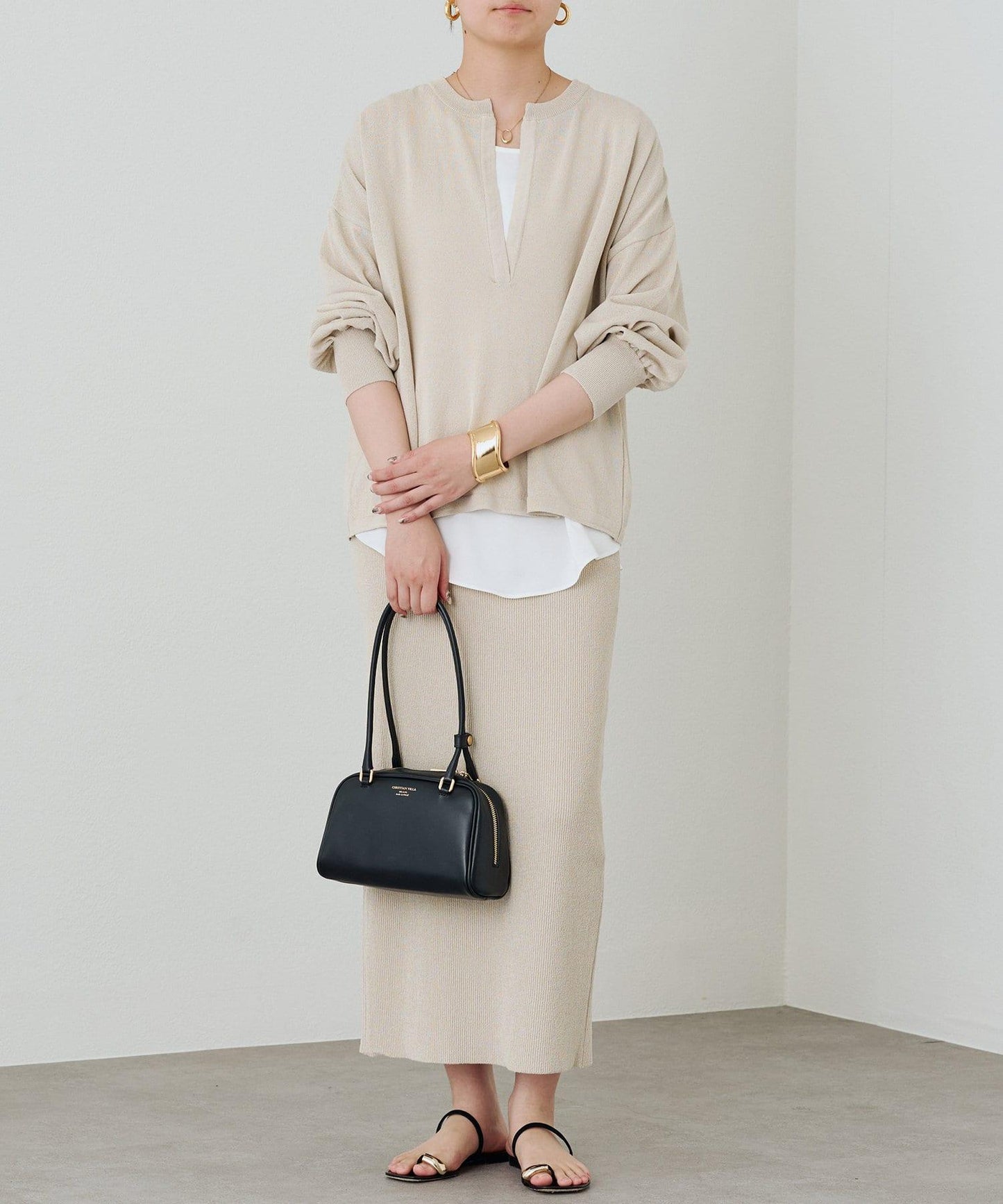 【Loungedress】和紙天竺開領針織衫