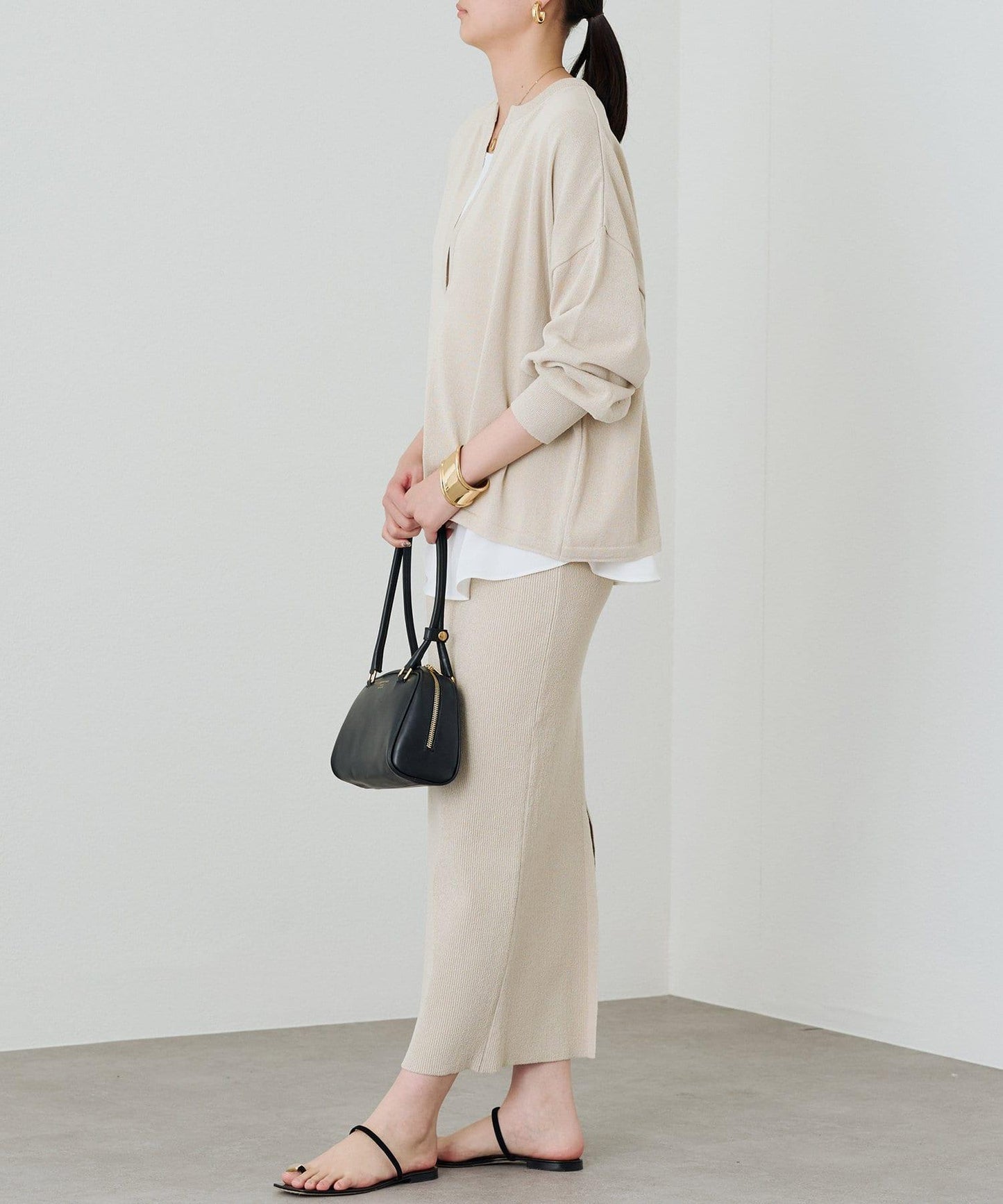 【Loungedress】和紙天竺開領針織衫