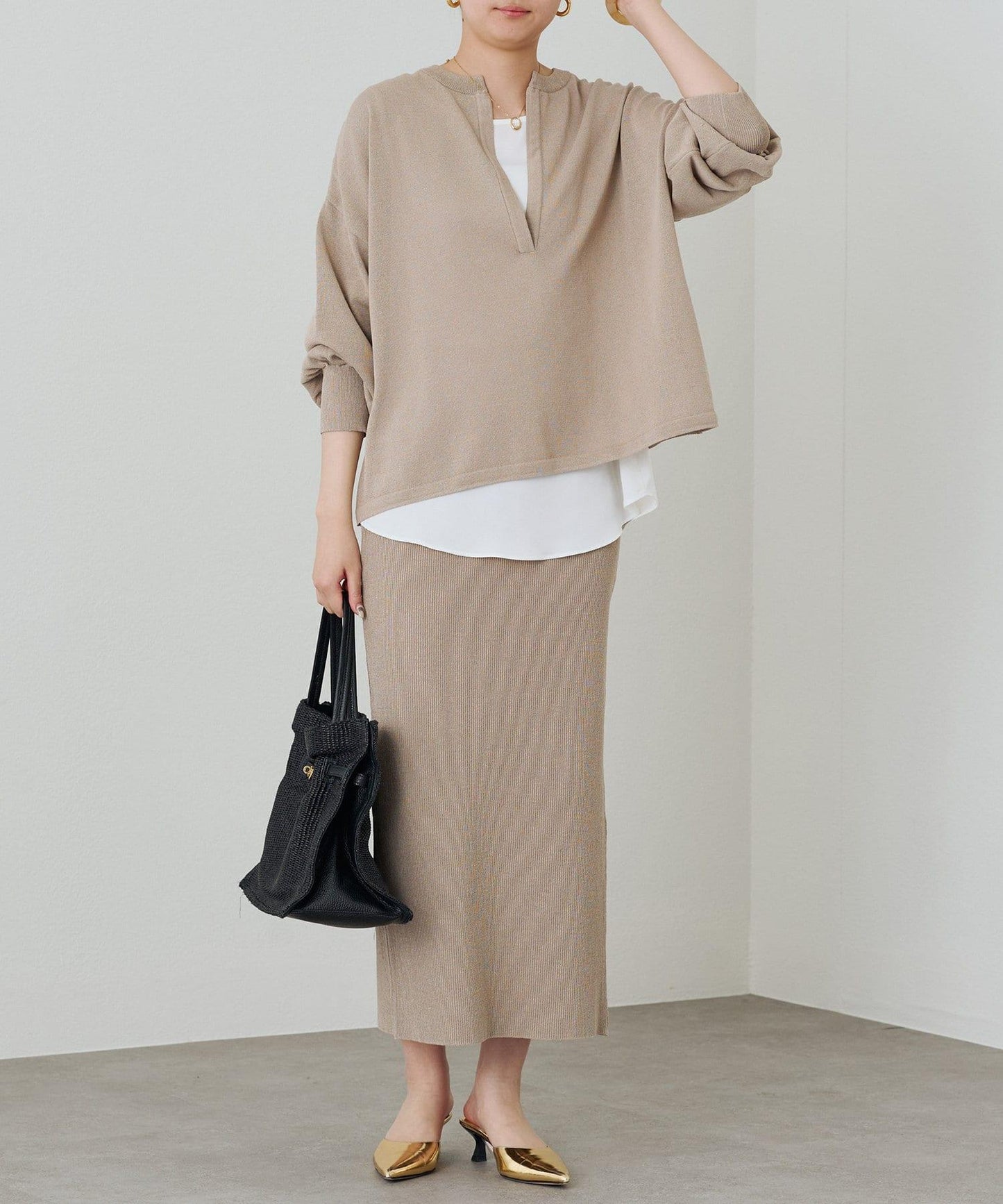 【Loungedress】和紙天竺開領針織衫