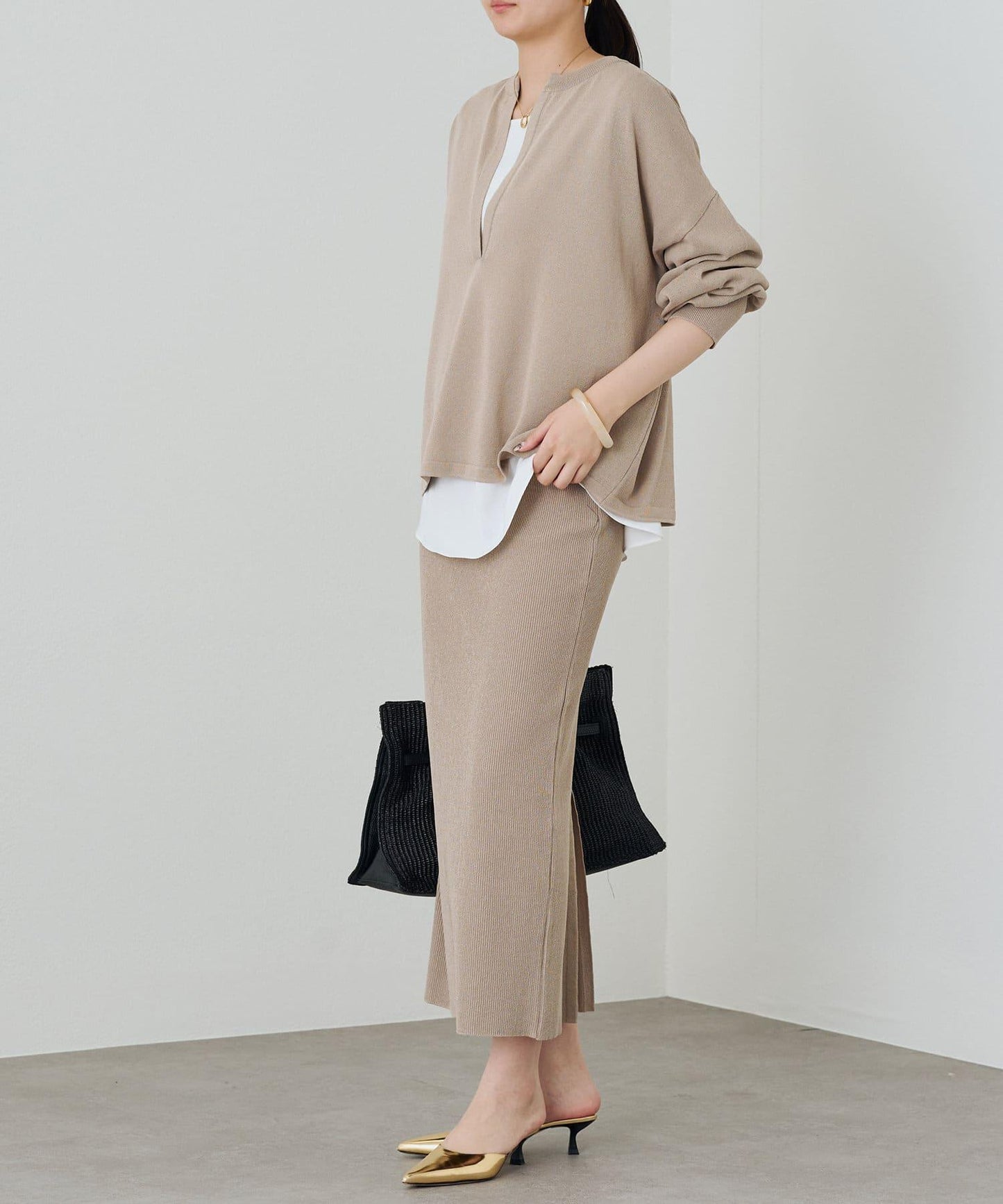 【Loungedress】和紙天竺開領針織衫