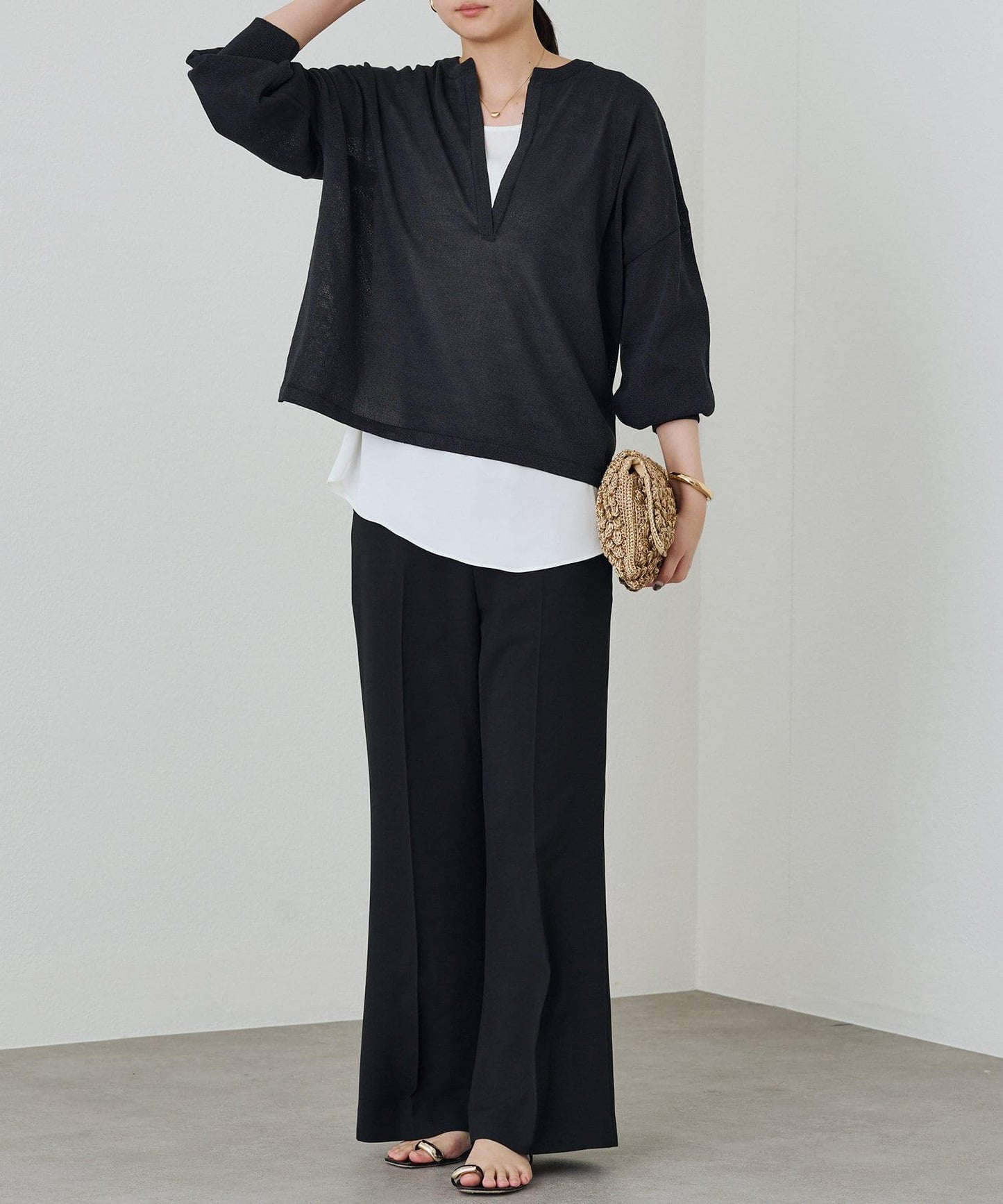 【Loungedress】和紙天竺開領針織衫