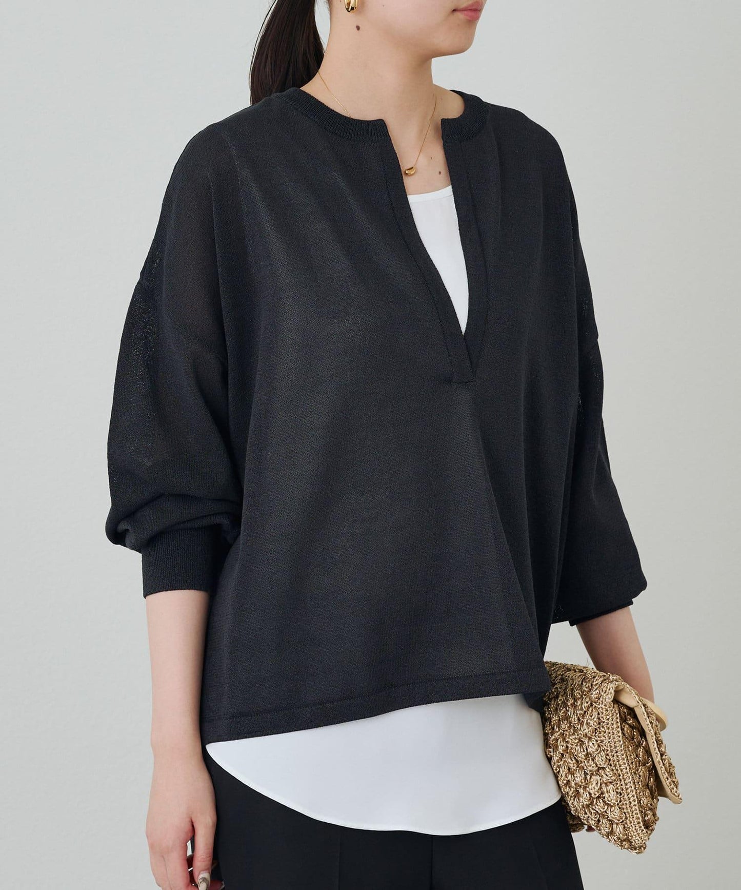 【Loungedress】和紙天竺開領針織衫