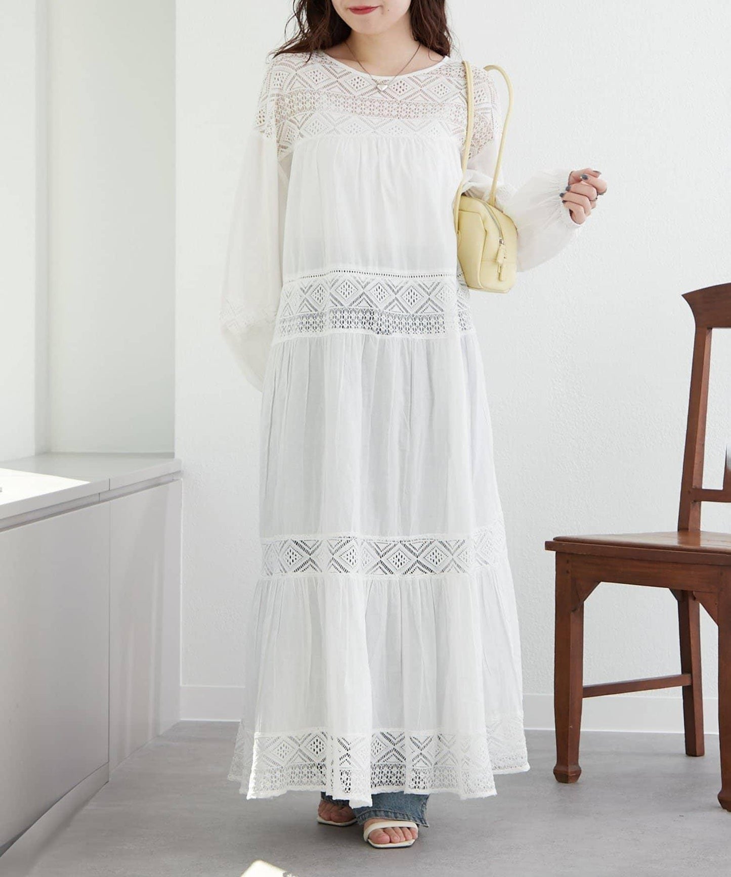 【nane】【印度系列】蕾絲拼接長款連衣裙