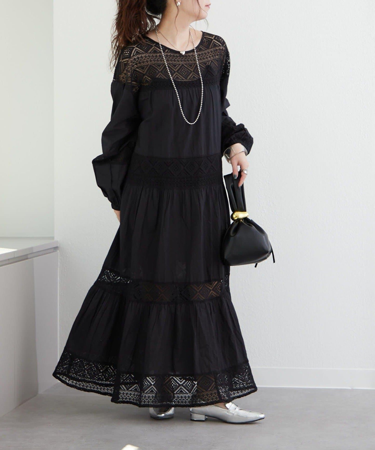 【nane】【印度系列】蕾絲拼接長款連衣裙