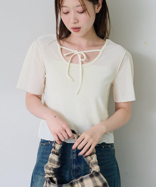 【4色展開/前後2WAY】後蝴蝶結開衩短袖T恤