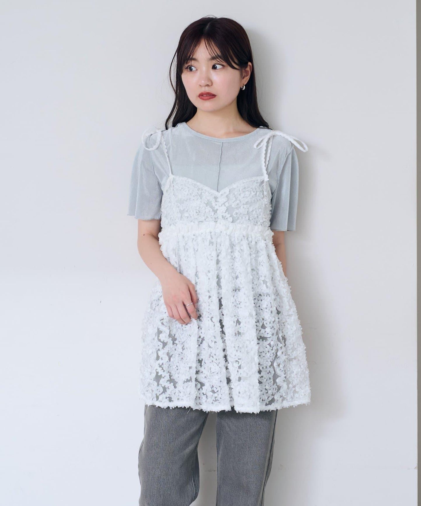 【4色展開/前後2WAY】後蝴蝶結開衩短袖T恤
