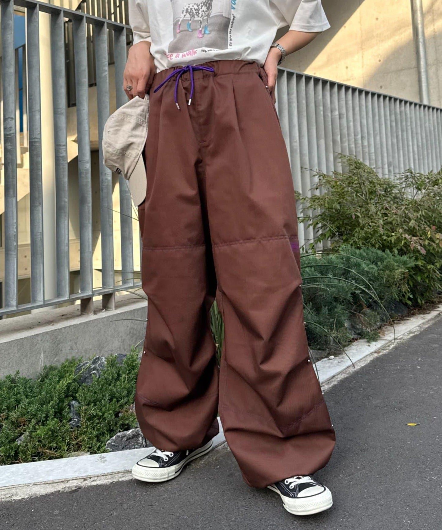 【SG】雙層膝部鉚釘傘布褲