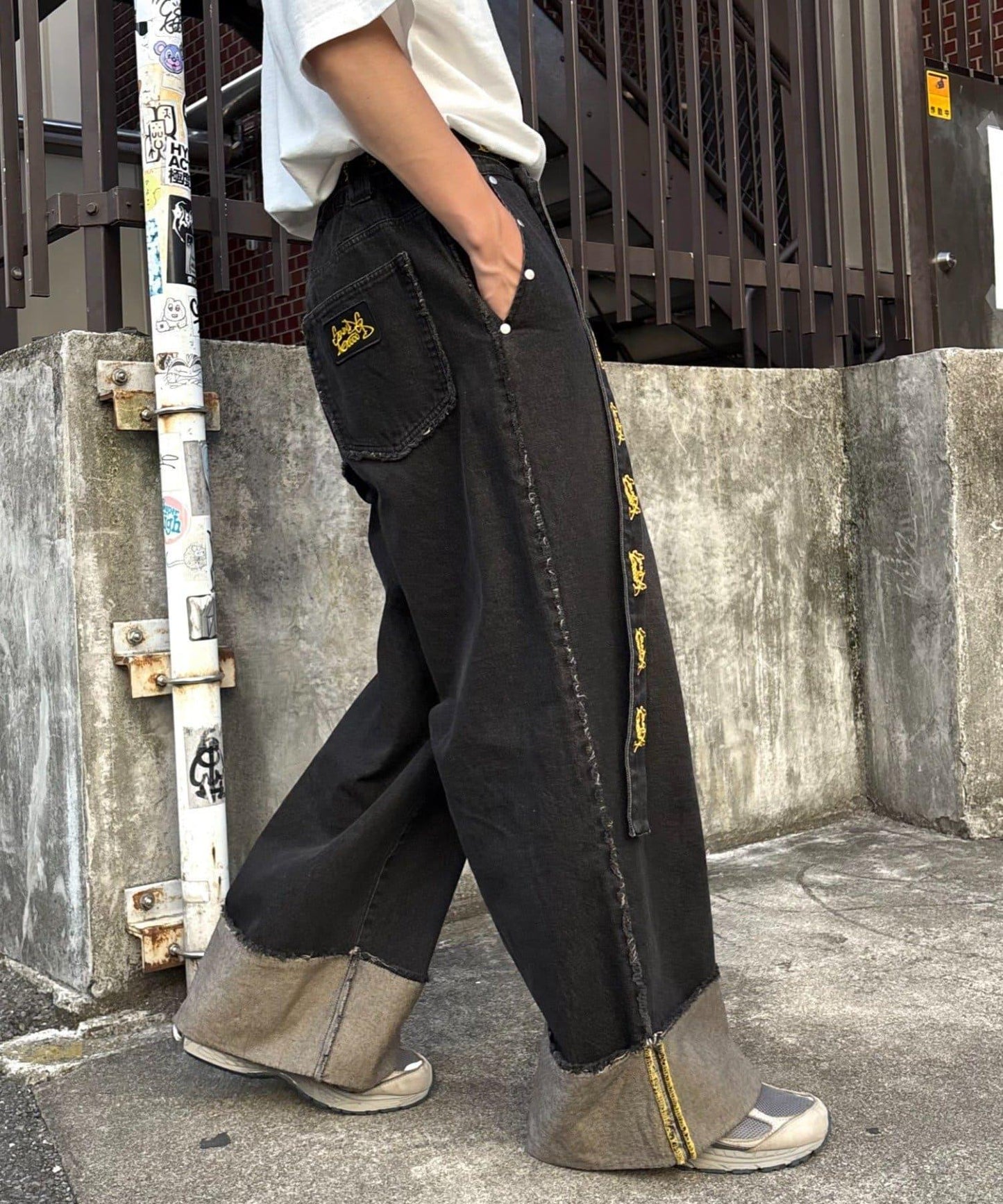 【SG】卷邊流蘇寬鬆褲