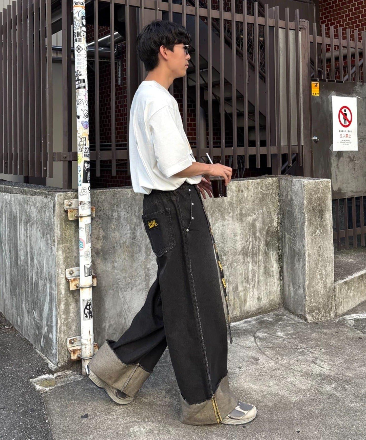 【SG】卷邊流蘇寬鬆褲