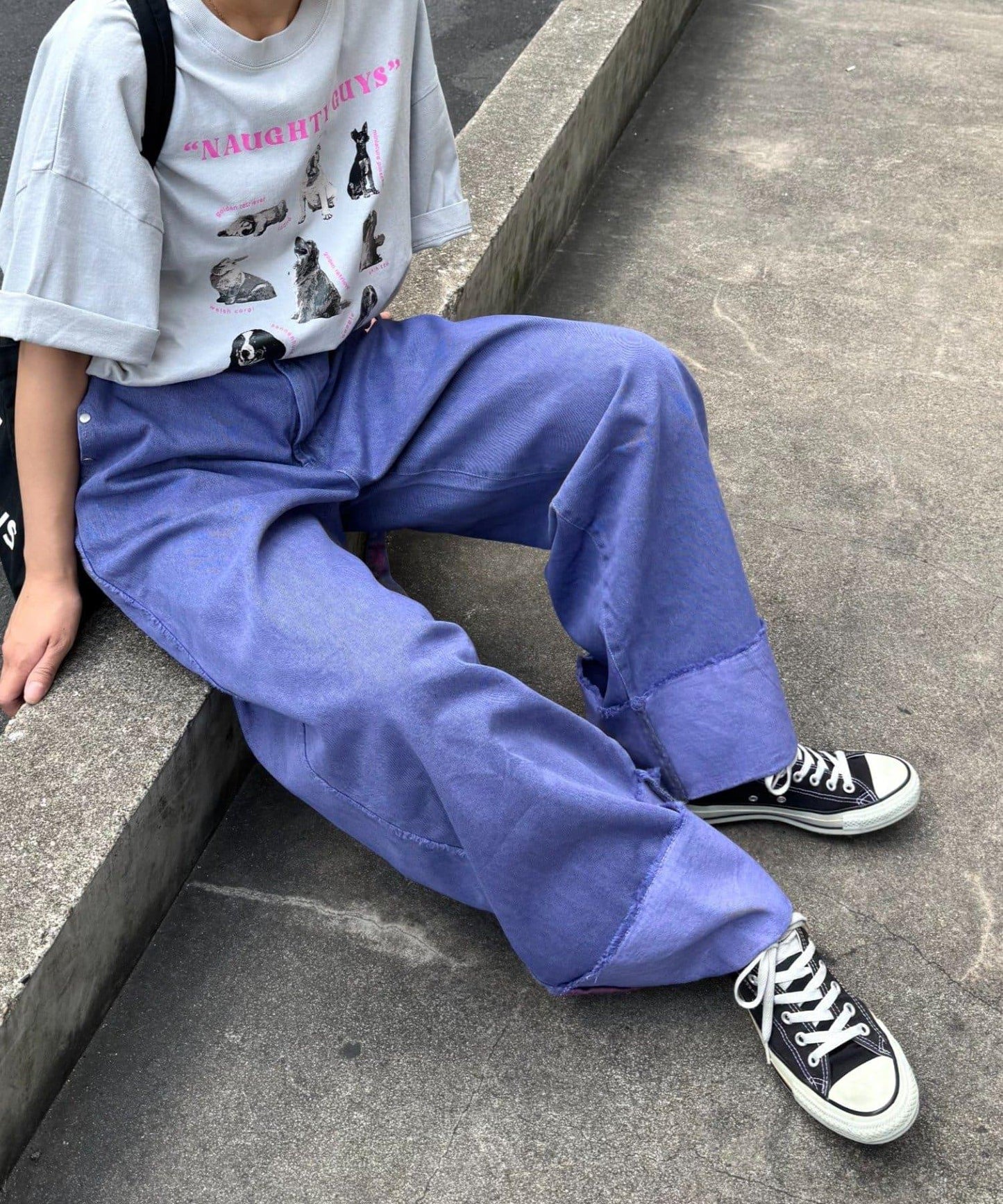【SG】卷邊流蘇寬鬆褲