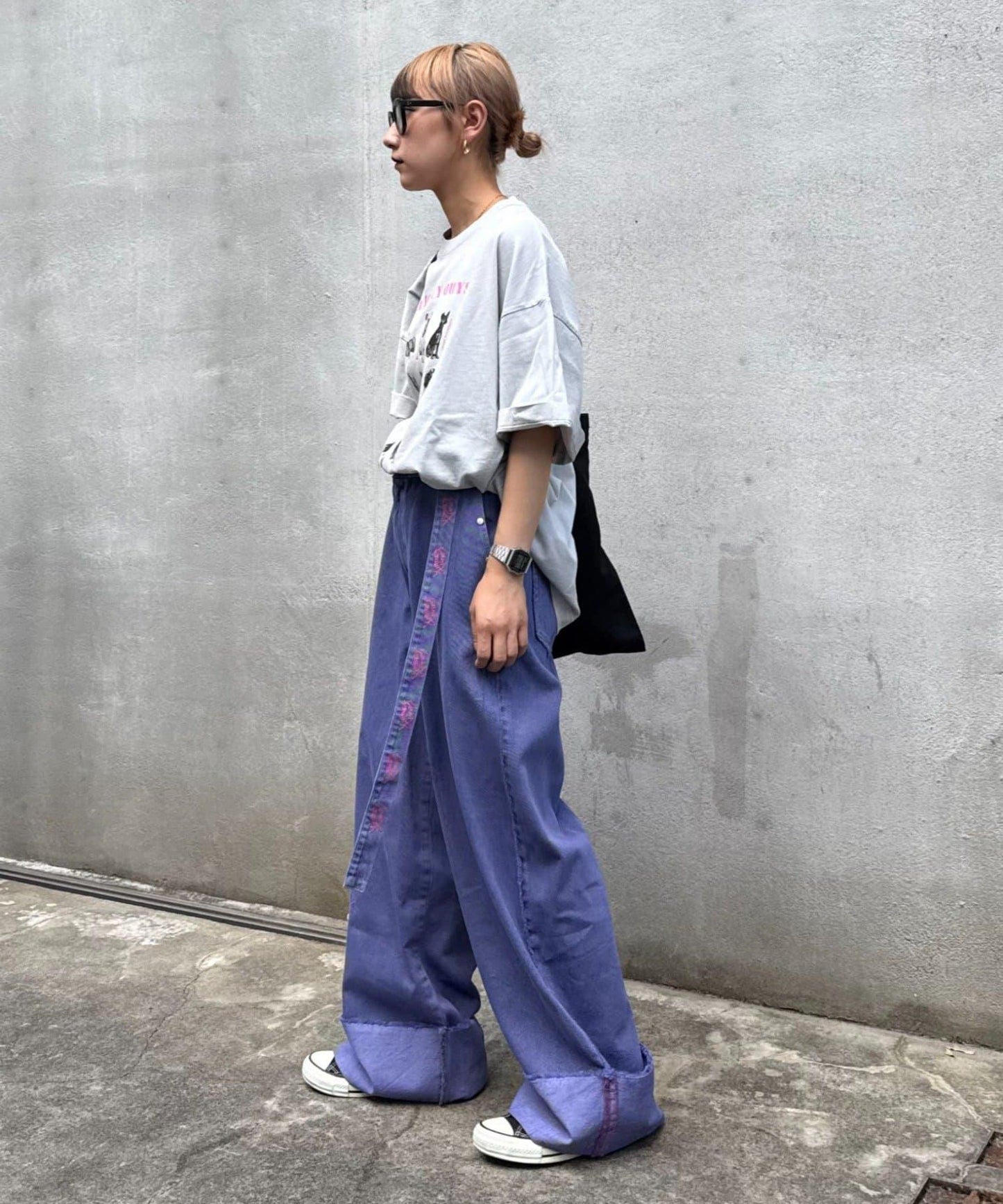 【SG】卷邊流蘇寬鬆褲
