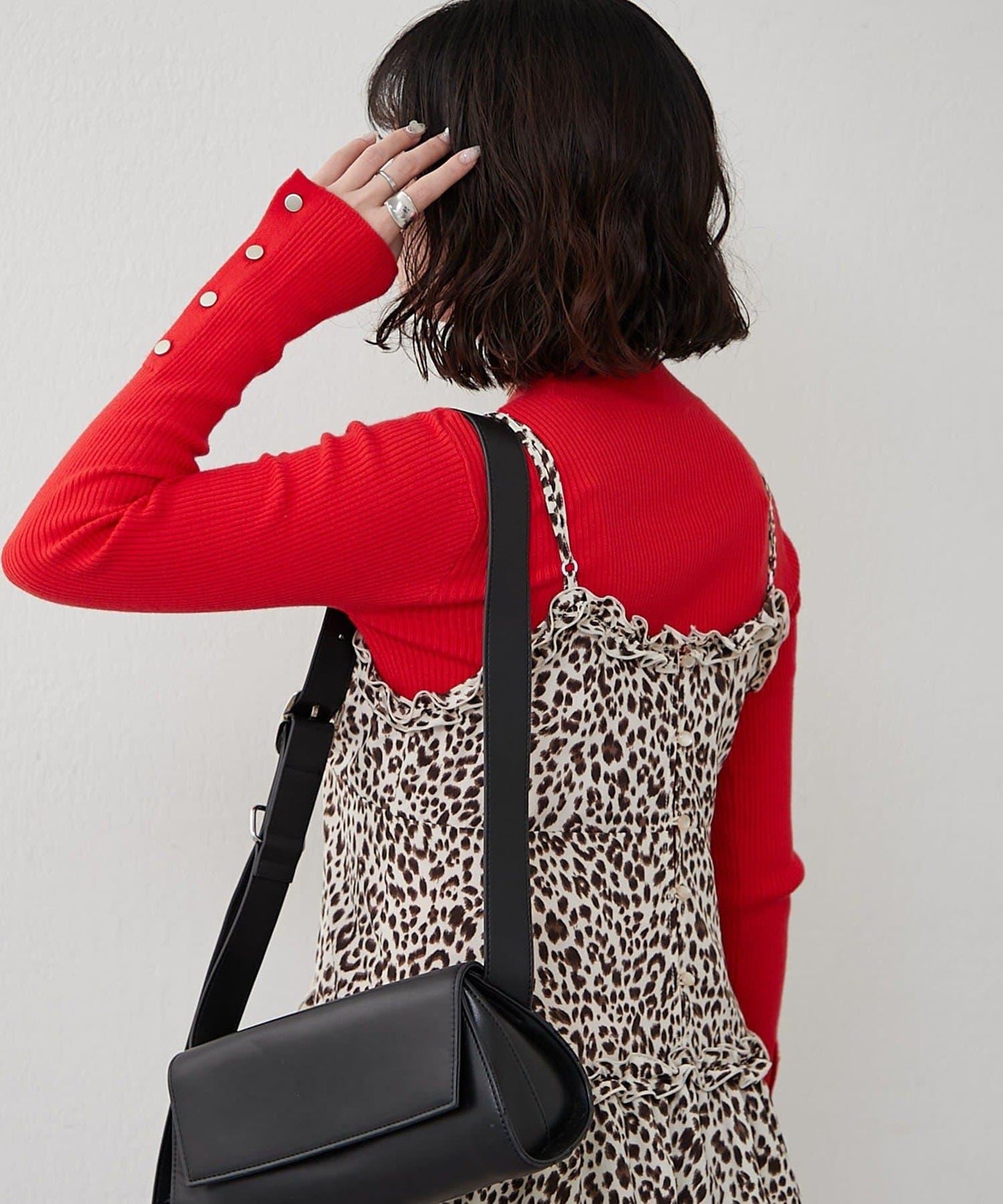 袖釦高領條紋套頭衫