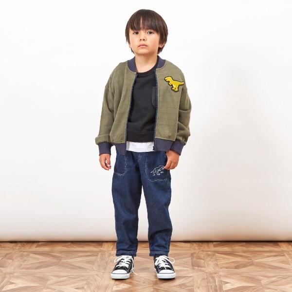 KPBOY 內襯條紋恐龍貼布開衫(80~130)