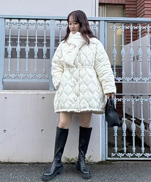 帶圍巾絎縫夾克【韓國時尚】