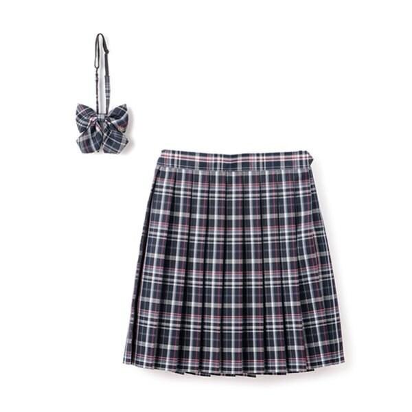 【畢業服】【典禮】帶蝴蝶結領帶格子百褶裙褲