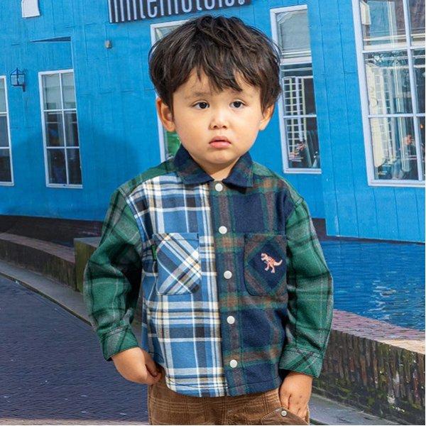 恐龍刺繡格紋長袖襯衫