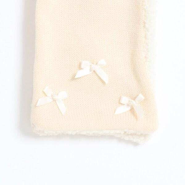 KPDECO 珍珠蝴蝶結裝飾針織圍巾(S~M)