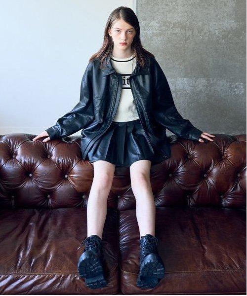 仿皮百褶裙【韓國時尚】