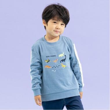 恐龍刺繡袖線拼接長袖T恤