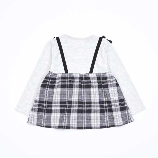 格紋肩帶蝴蝶結拼接長款上衣(80~150)