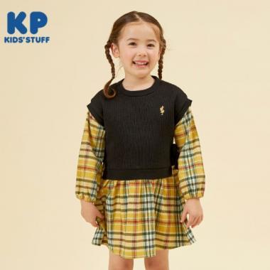 KP 拼接層次感格紋連衣裙(90~160)