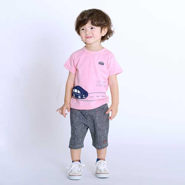 帶車車口袋彩色混紡短袖T恤(80~90)