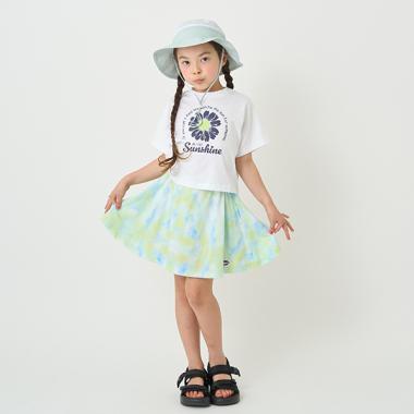 【接觸冷感】扎染風格印花帶內襯短褲半身裙