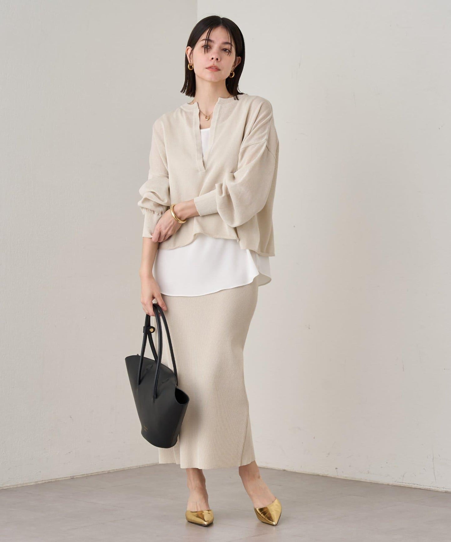 【Loungedress】和紙羅紋針織半身裙