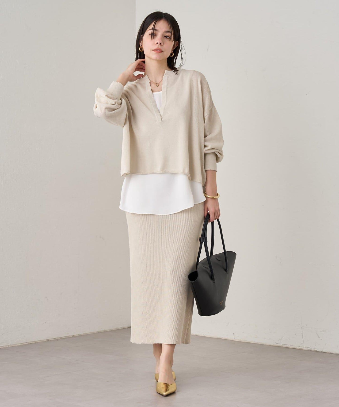 【Loungedress】和紙羅紋針織半身裙